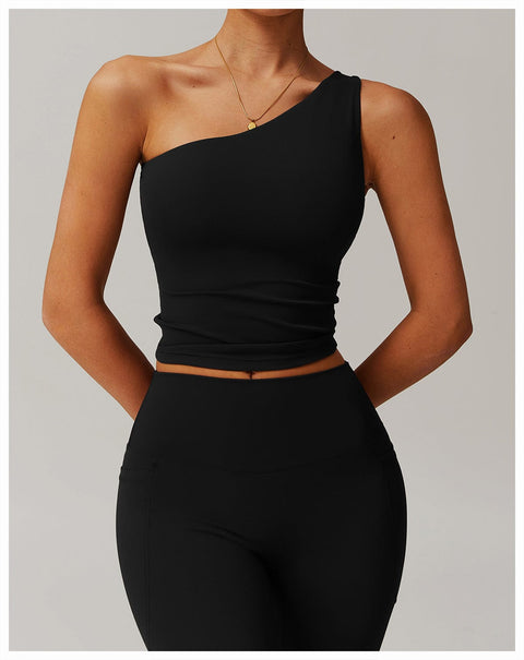Curvypower | Australia Crop Top One Shoulder Workout Shaping Crop Top with Removable Chest Pads