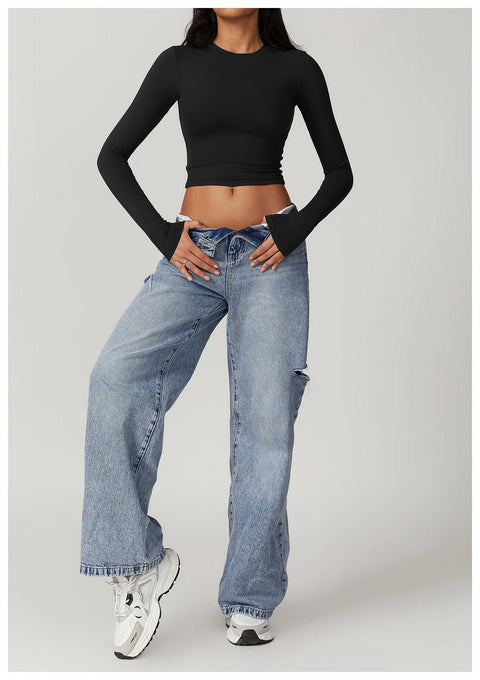 Curvypower | Australia Crop Top Women Seamless Long Sleeve Yoga Shaping Crop Top