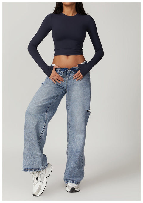 Curvypower | Australia Crop Top Women Seamless Long Sleeve Yoga Shaping Crop Top