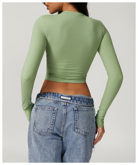 Curvypower | Australia Crop Top Women Seamless Long Sleeve Yoga Shaping Crop Top