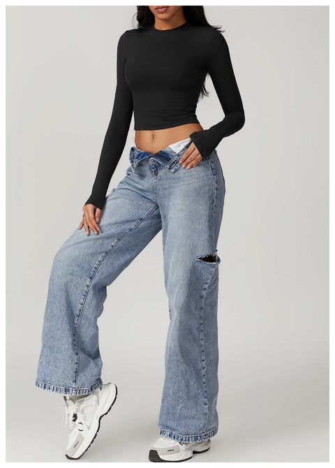 Curvypower | Australia Crop Top Women Seamless Long Sleeve Yoga Shaping Crop Top