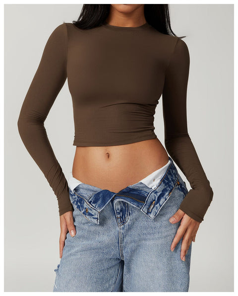 Curvypower | Australia Crop Top Women Seamless Long Sleeve Yoga Shaping Crop Top