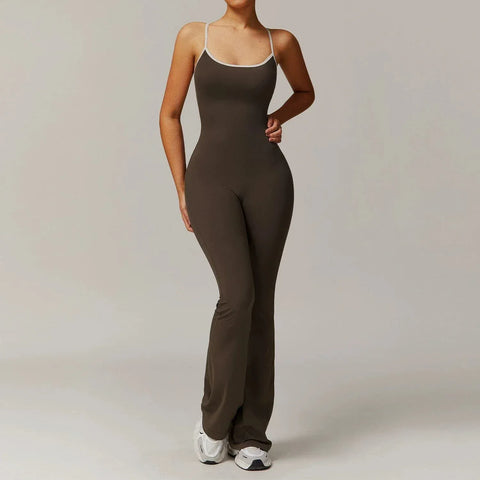 Curvypower | Australia Jumpsuit Brown / S Women Tummy Control Flared Cross-Back Shaping Jumpsuit