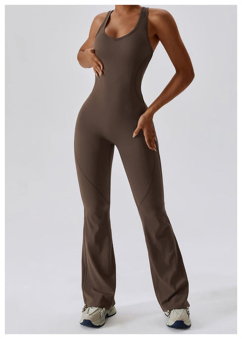 Curvypower | Australia Jumpsuit Burnt Tea Coffee / S Backless Flared Tummy Control Shaping Jumpsuit For Women
