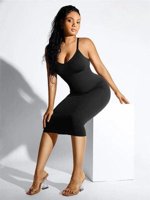 CurvyPower | Australia Maxi Dress V Neck Bodycon Midi Shaper Dress with Spaghetti Straps