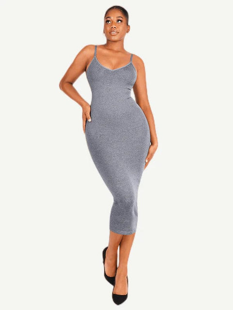 CurvyPower | Australia Maxi Dress V Neck Bodycon Midi Shaper Dress with Spaghetti Straps