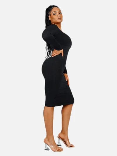 CurvyPower | Australia Midi Dress Black / XS/S Long Sleeve Tummy Control Bodycon Midi Dress