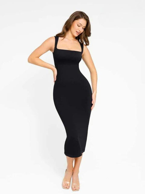 CurvyPower | Australia Midi Dress Black / XXS Midi Sleeveless Square Neck Built Bra Shapewear Dress