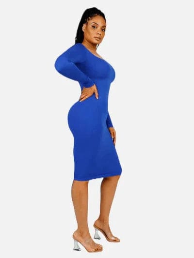 CurvyPower | Australia Midi Dress Blue / XS/S Long Sleeve Tummy Control Bodycon Midi Dress