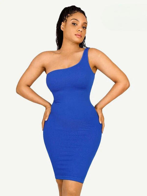 CurvyPower | Australia Midi Dress Blue / XS/S Summer One Shoulder Tight Bodycon Midi Dress With Built In Bra