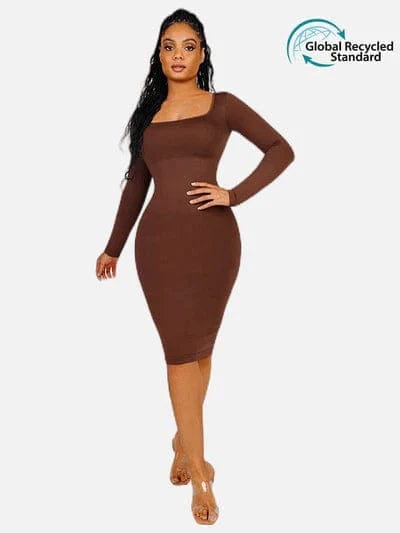 CurvyPower | Australia Midi Dress Brown / XS/S Long Sleeve Tummy Control Bodycon Midi Dress