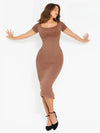 CurvyPower | Australia Midi Dress Light Brown / XXS Round Neck Short Sleeve Midi Dress with Built In Bra