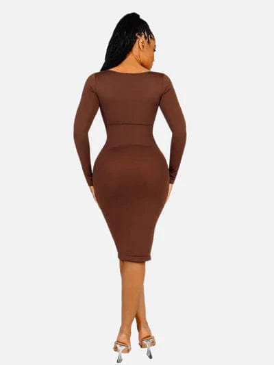CurvyPower | Australia Midi Dress Long Sleeve Tummy Control Bodycon Midi Dress