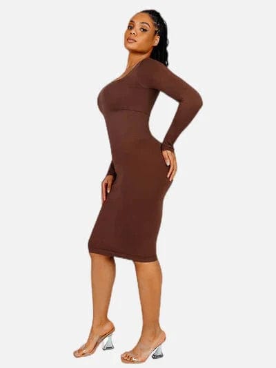 CurvyPower | Australia Midi Dress Long Sleeve Tummy Control Bodycon Midi Dress