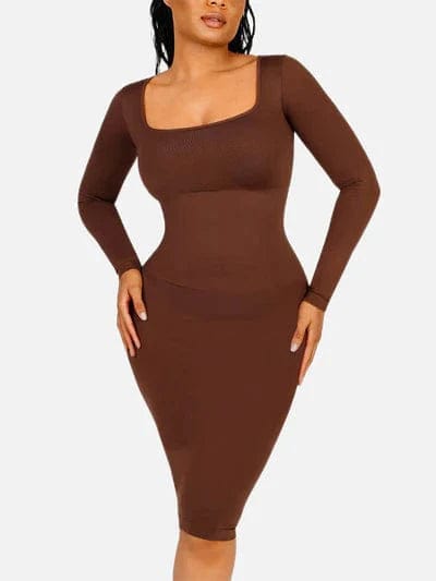 CurvyPower | Australia Midi Dress Long Sleeve Tummy Control Bodycon Midi Dress