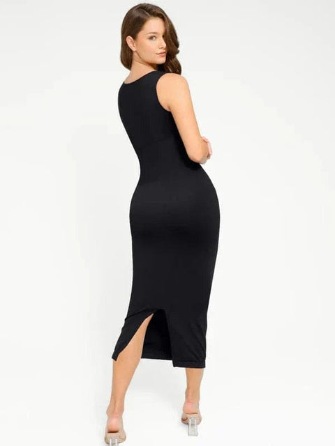 CurvyPower | Australia Midi Dress Midi Sleeveless Square Neck Built Bra Shapewear Dress