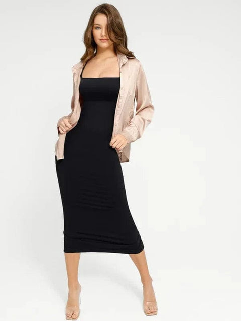 CurvyPower | Australia Midi Dress Midi Sleeveless Square Neck Built Bra Shapewear Dress