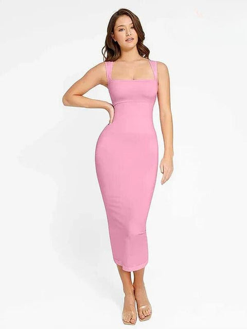CurvyPower | Australia Midi Dress Midi Sleeveless Square Neck Built Bra Shapewear Dress