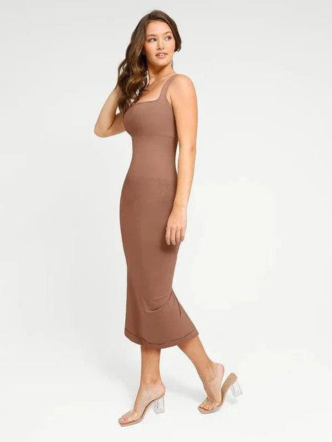 CurvyPower | Australia Midi Dress Midi Sleeveless Square Neck Built Bra Shapewear Dress