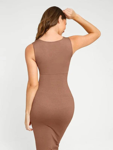 CurvyPower | Australia Midi Dress Midi Sleeveless Square Neck Built Bra Shapewear Dress