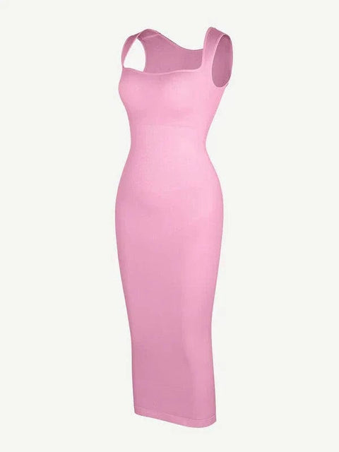 CurvyPower | Australia Midi Dress Midi Sleeveless Square Neck Built Bra Shapewear Dress