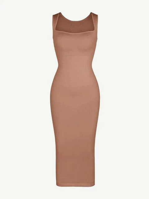 CurvyPower | Australia Midi Dress Midi Sleeveless Square Neck Built Bra Shapewear Dress