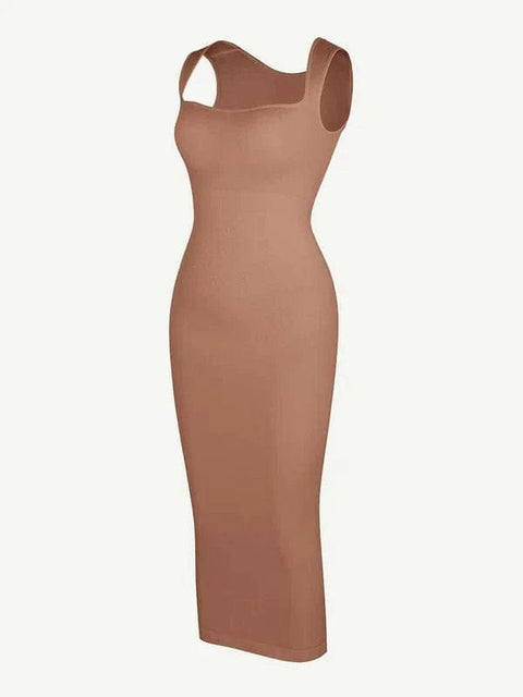 CurvyPower | Australia Midi Dress Midi Sleeveless Square Neck Built Bra Shapewear Dress