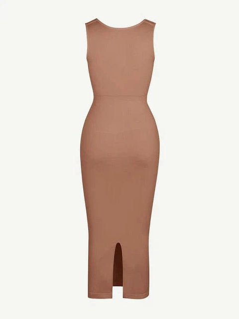 CurvyPower | Australia Midi Dress Midi Sleeveless Square Neck Built Bra Shapewear Dress