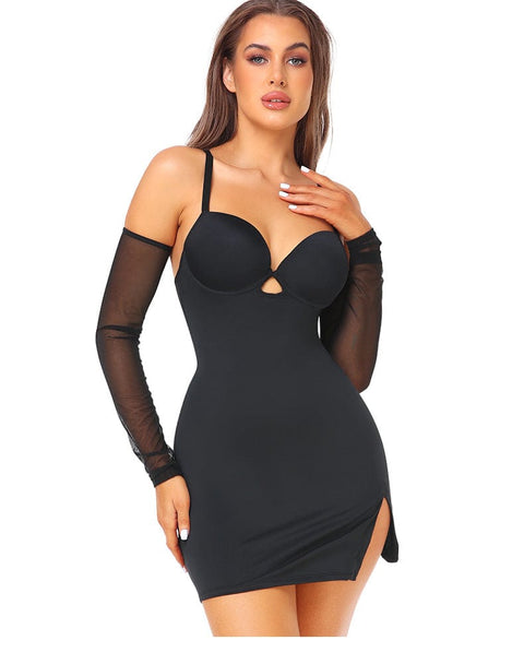 Curvypower | Australia Mini Dress Black / S Slimming Side Slit Shaper Mini Slip Dress with Built-In Bra | Curve-Hugging Shapewear Under Dress