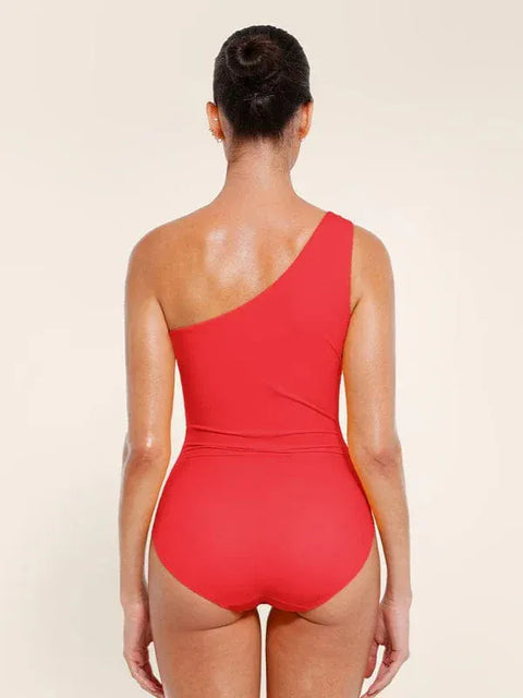Curvypower | Australia One-Piece Swimsuit One Shoulder Ruched One-Piece Swimsuit with Chest Support