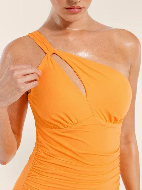 Curvypower | Australia One-Piece Swimsuit One Shoulder Ruched One-Piece Swimsuit with Chest Support