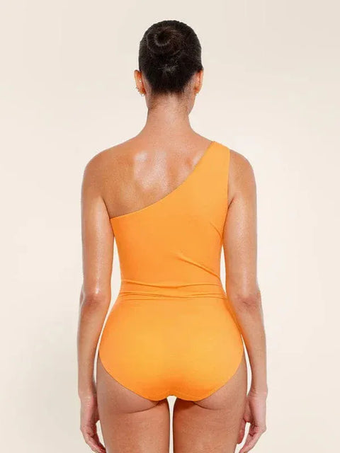 Curvypower | Australia One-Piece Swimsuit One Shoulder Ruched One-Piece Swimsuit with Chest Support
