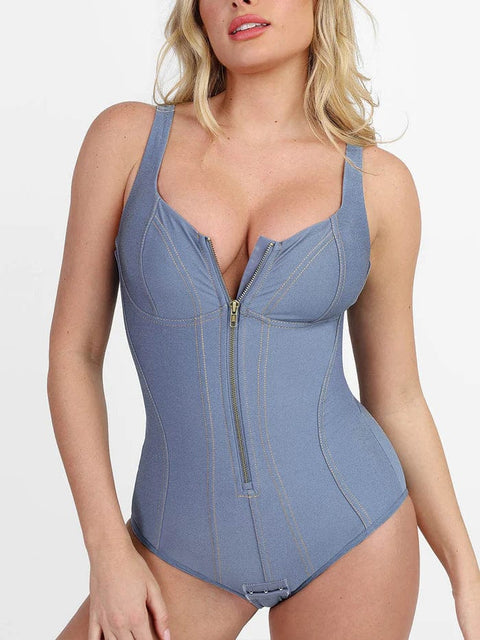 CurvyPower | Australia shapewear bodysuit Light Blue / S High Support Tummy Control Denim Shapewear Bodysuit