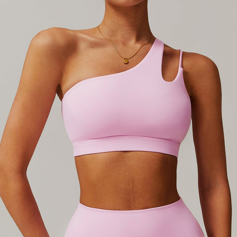 Curvypower | Australia Sports Bra Cherry Blossom Pink / S Women’s One-Shoulder Sports Bra Asymmetrical Workout Bra with Removable Pads & High Support