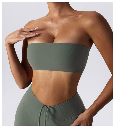 Curvypower | Australia Sports Bra Dark Gray Green / S Women Strapless Tube Top Fitness Yoga Bandeau Bra