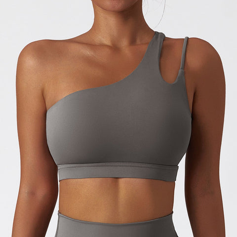 Curvypower | Australia Sports Bra Extreme Gray / S Women’s One-Shoulder Sports Bra Asymmetrical Workout Bra with Removable Pads & High Support