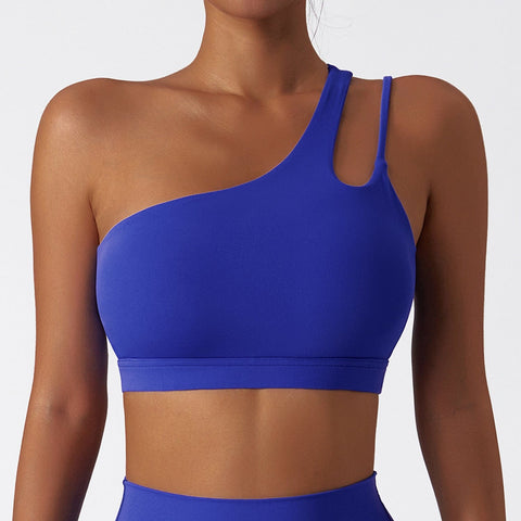 Curvypower | Australia Sports Bra Klein Blue / S Women’s One-Shoulder Sports Bra Asymmetrical Workout Bra with Removable Pads & High Support
