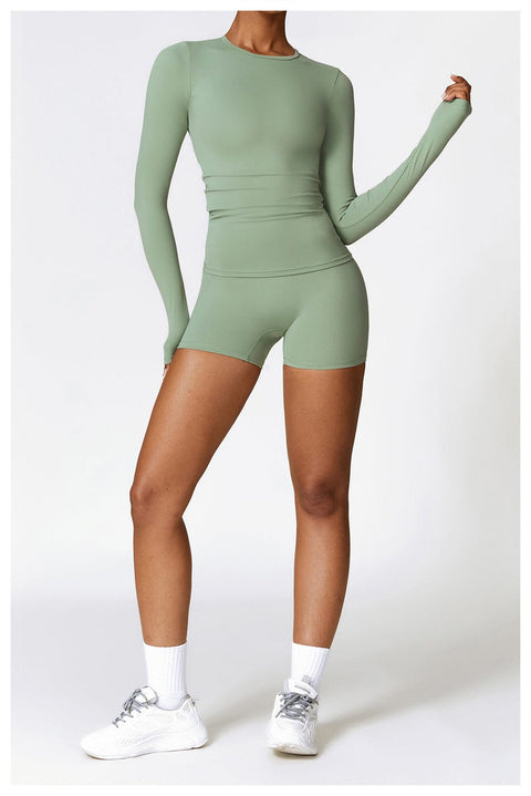 Curvypower | Australia Tank Top Basil Green / S Women's Long-Sleeve Round Neck Yoga and Fitness Shaping Top