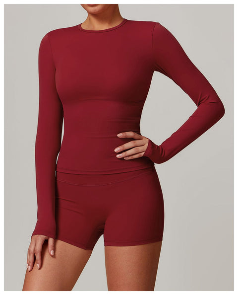 Curvypower | Australia Tank Top Cherry Red / S Women's Long-Sleeve Round Neck Yoga and Fitness Shaping Top