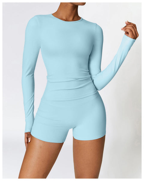 Curvypower | Australia Tank Top Sky Blue / S Women's Long-Sleeve Round Neck Yoga and Fitness Shaping Top