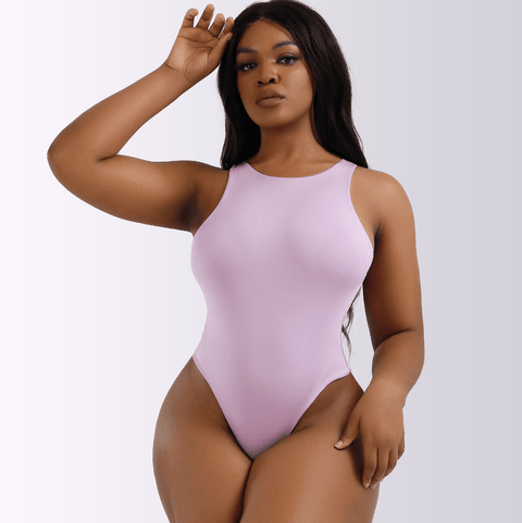 Curvypower | Australia thong bodysuit Pink / S Women's Round Neck Tank Sleeveless thong Shapewear Bodysuit