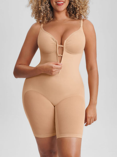 Curvypower | Australia Women's Apparel > Shapewear > Bodysuits Beige / S Invisible Zip Seamless Shapewear Bodysuit with Tummy Control