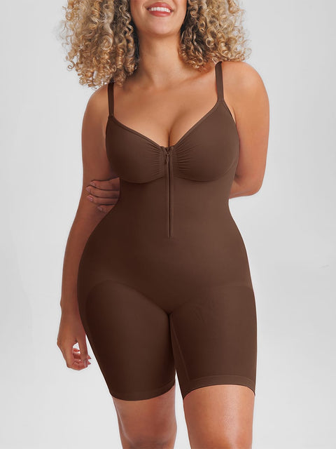 Curvypower | Australia Women's Apparel > Shapewear > Bodysuits Brown / S Invisible Zip Seamless Shapewear Bodysuit with Tummy Control