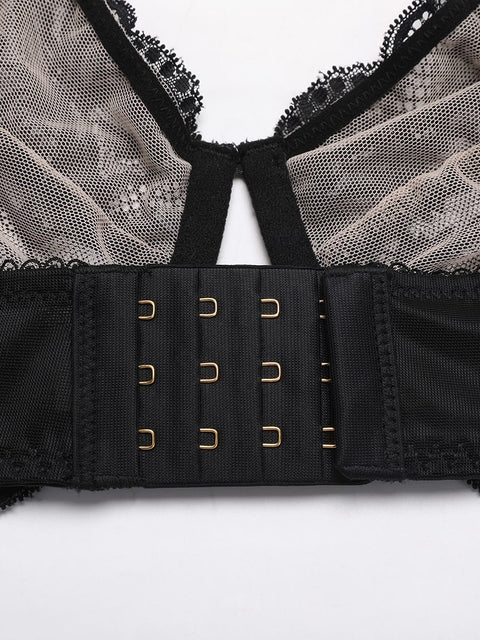 Curvypower | Australia Women's Lingerie > Bras > Sheer Floral Lace Bra Sheer Floral Lace Bra with Underwire and Mesh Lining