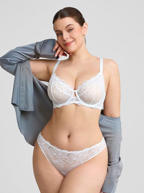 Curvypower | Australia Women's Lingerie > Bras > Sheer Floral Lace Bra Sheer Floral Lace Bra with Underwire and Mesh Lining