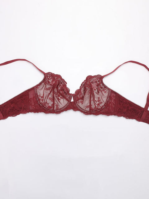 Curvypower | Australia Women's Lingerie > Bras > Sheer Floral Lace Bra Sheer Floral Lace Bra with Underwire and Mesh Lining