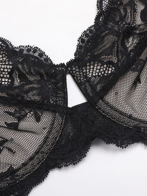 Curvypower | Australia Women's Lingerie > Bras > Sheer Floral Lace Bra Sheer Floral Lace Bra with Underwire and Mesh Lining