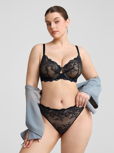 Curvypower | Australia Women's Lingerie > Bras > Sheer Floral Lace Bra Sheer Floral Lace Bra with Underwire and Mesh Lining