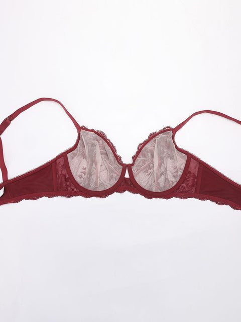 Curvypower | Australia Women's Lingerie > Bras > Sheer Floral Lace Bra Sheer Floral Lace Bra with Underwire and Mesh Lining