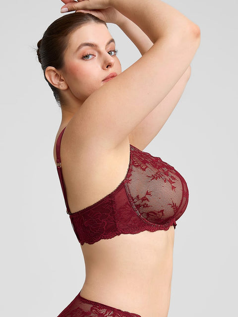 Curvypower | Australia Women's Lingerie > Bras > Sheer Floral Lace Bra Sheer Floral Lace Bra with Underwire and Mesh Lining